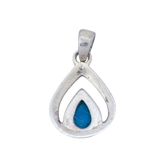 Estate Sterling Silver 925 Turquoise Teardrop Pendant - Picture 4 of 7